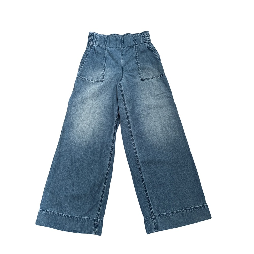 Cato Blue Cotton Denim Pull On Wide Leg Crop Jeans Elastic Waist Size S